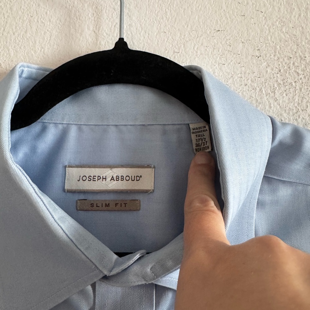 Joseph Abboud Men’s Dress Shirt Tall 17 1/2 36/37 Blue - Picture 3 of 8